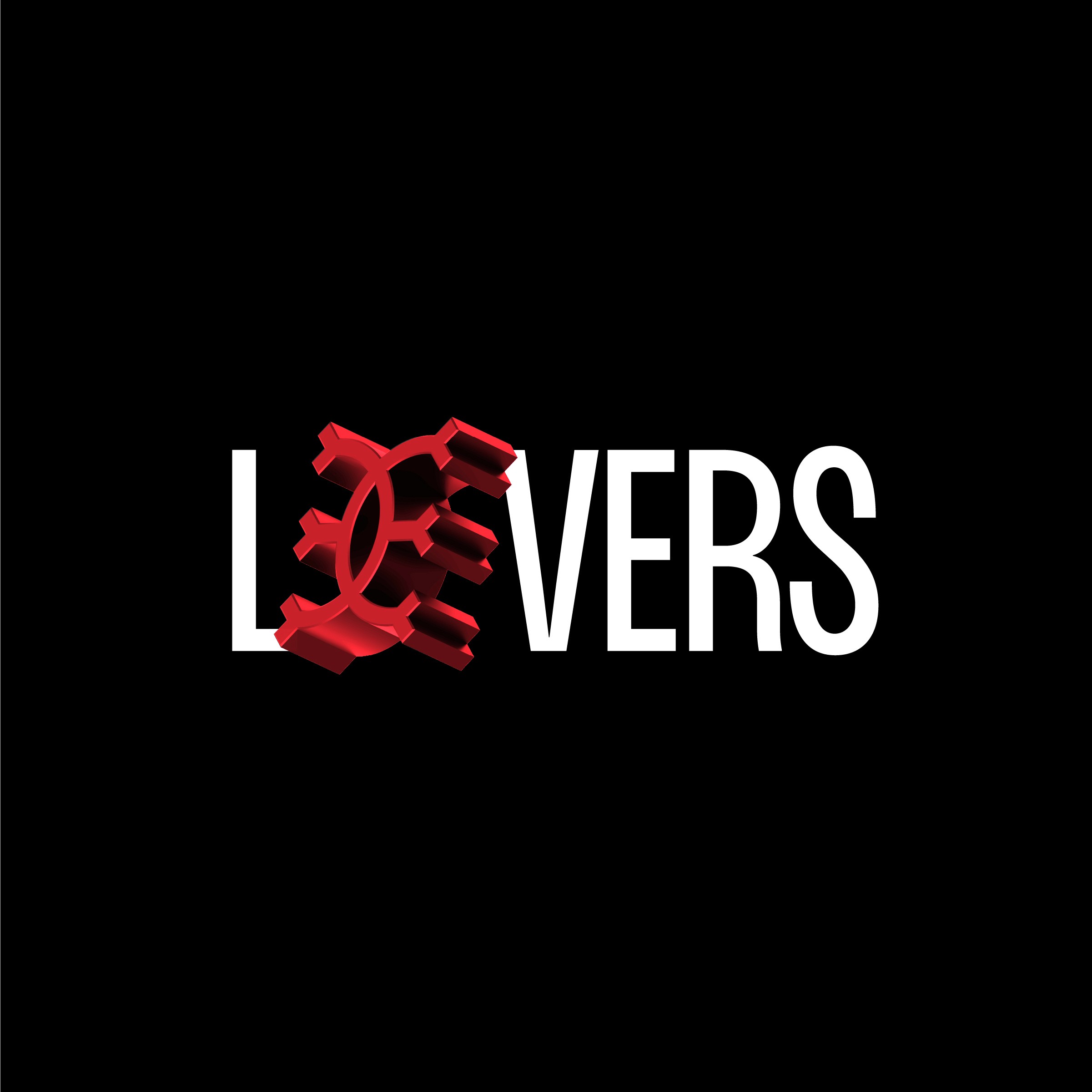 Lovers wordmark with an interlocking red symbol replacing the letter O
