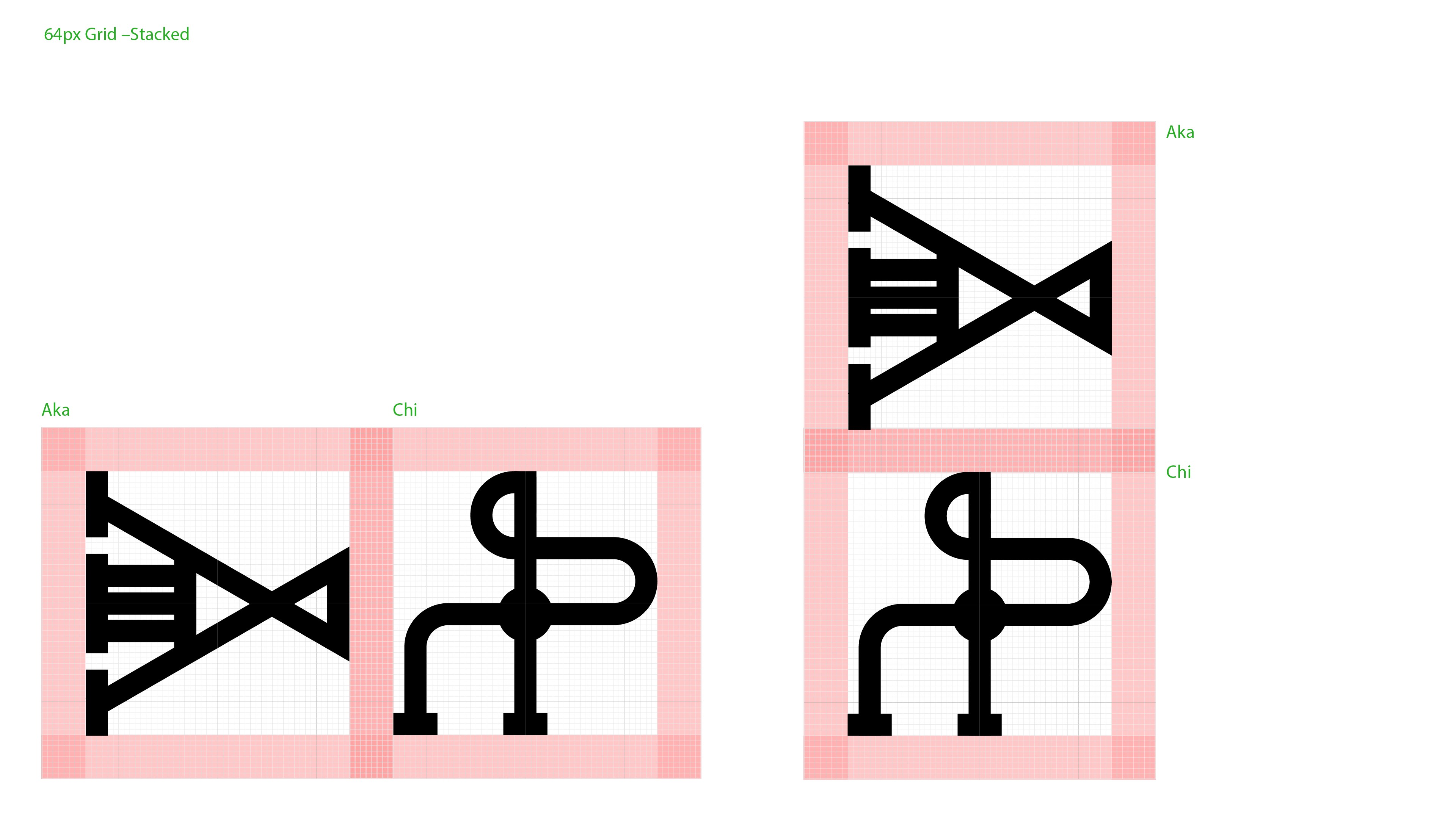 Variations of a hybrid Nsibidi glyph shown on construction grids