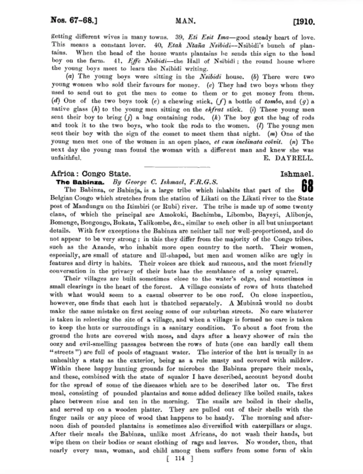 Dayrell (1910). Page 114: signs 39 to 41 and a to n, then the start of another article, on the Babinza.