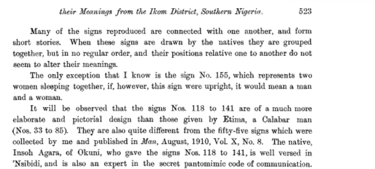 Dayrell (1911). Part of page 523: signs that form short stories, and who gave Dayrell which signs.