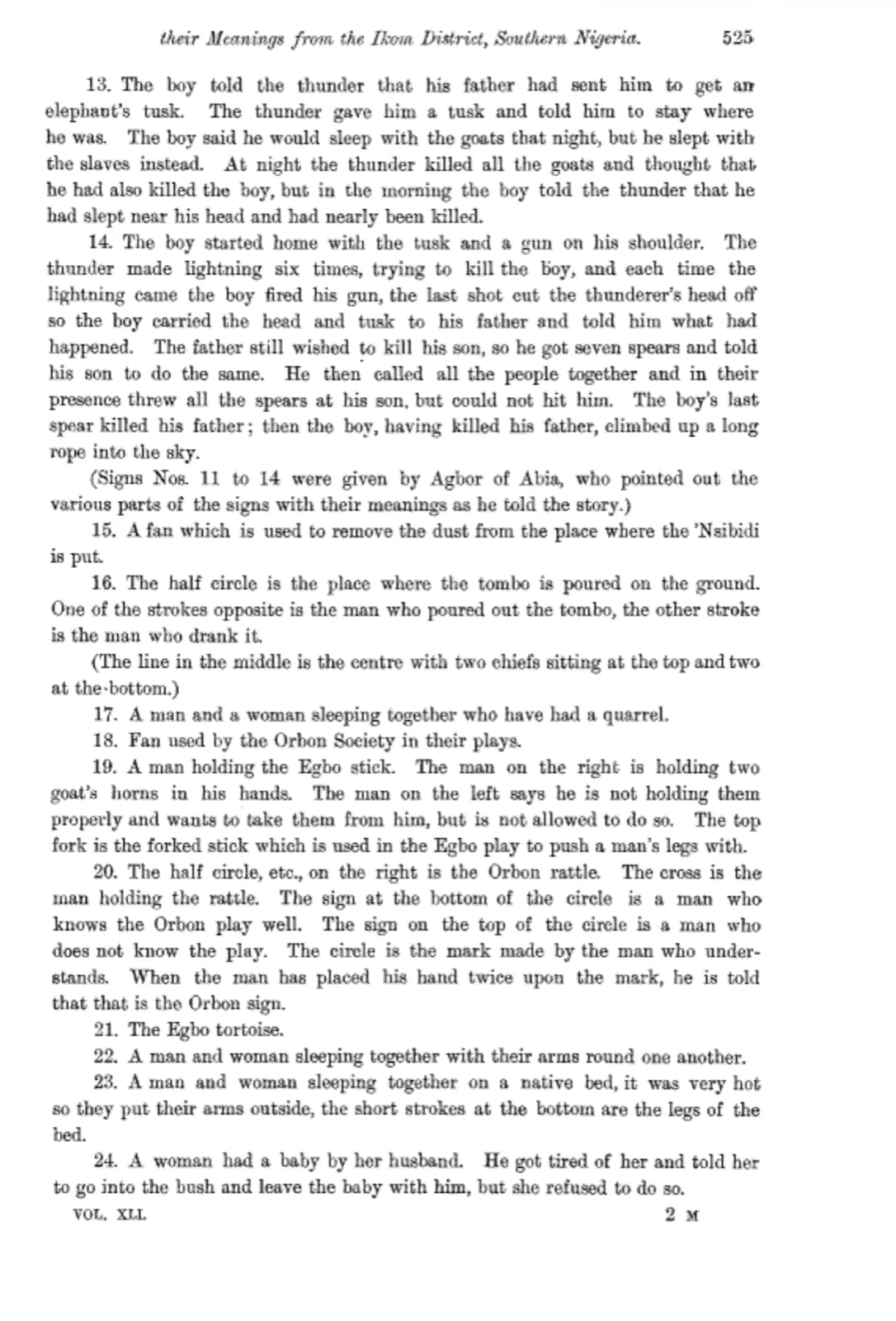Dayrell (1911). Page 525: meanings of signs 13 to 24.