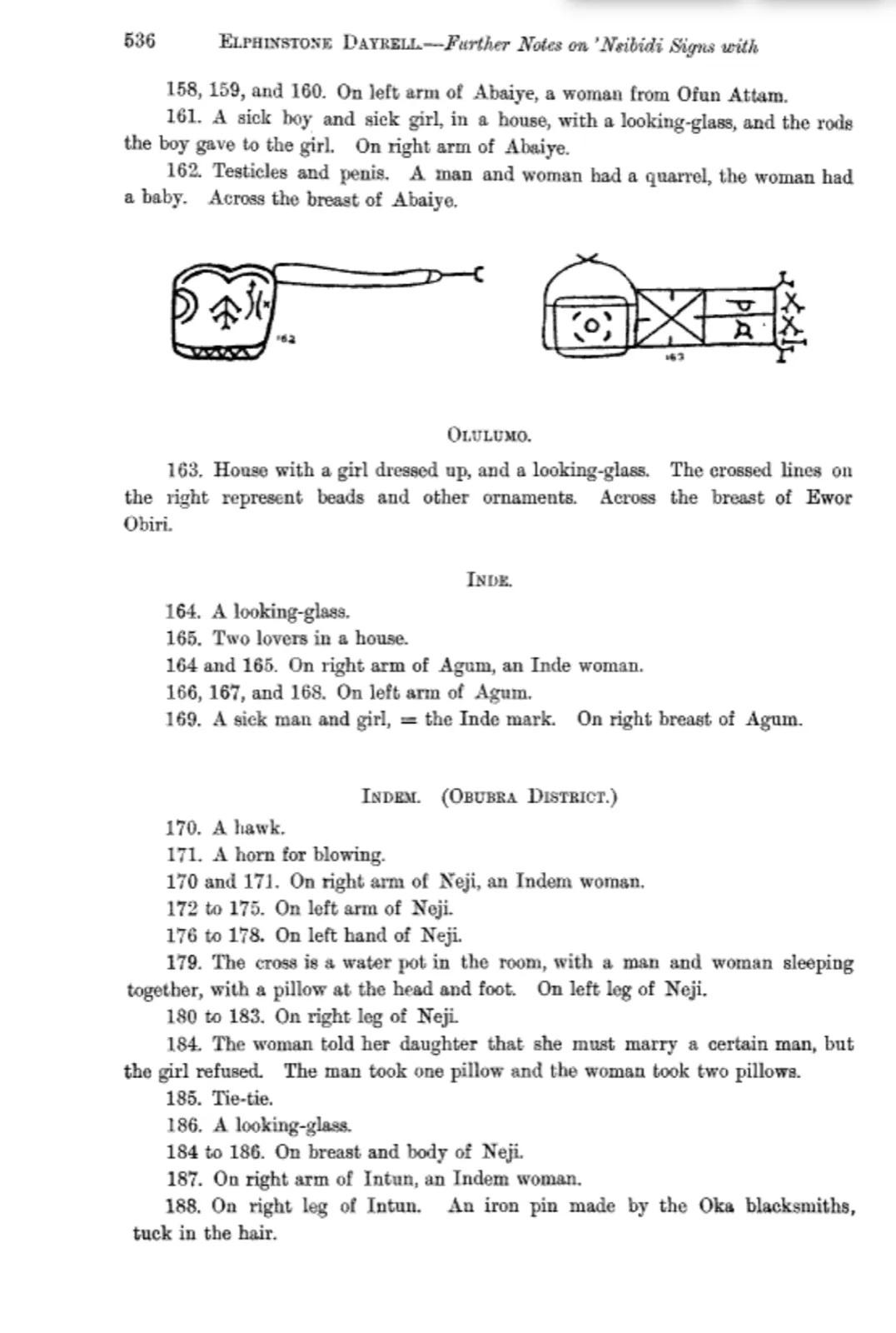 Dayrell (1911). Page 536: signs 158 to 188, with two drawings of houses.