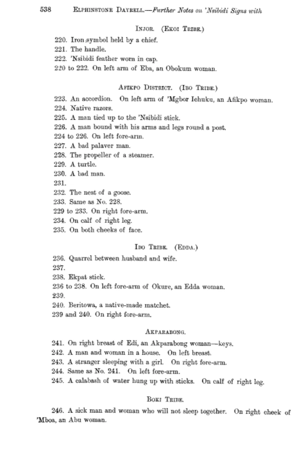 Dayrell (1911). Page 538: signs 220 to 246, by district and tribe.